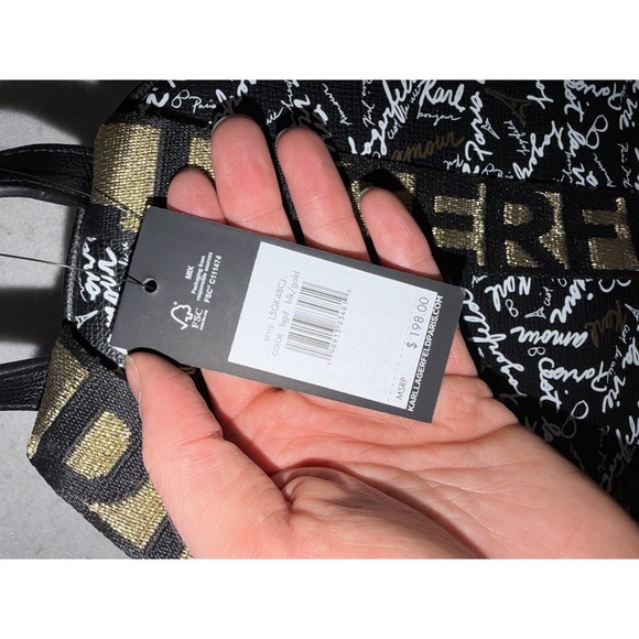 Karl Lagerfeld Paris Medium‎ Backpack Black Gold AOP Script L5GK48CJ NWT $198 - Picture 7 of 10